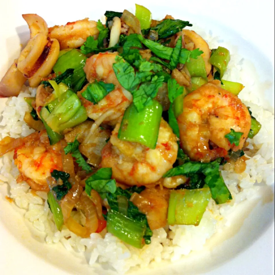 Stir-fried seafood w baby bok choy|Stephanieさん