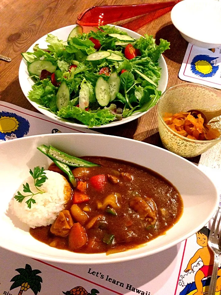 カラフル野菜のチキンカレー🍛✨グリーンサラダ🍀🍅|まみりんごさん