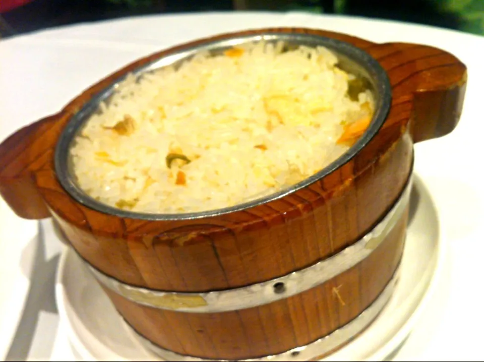 Smoked salmon & egg white rice in mini wooden pot|skyblueさん