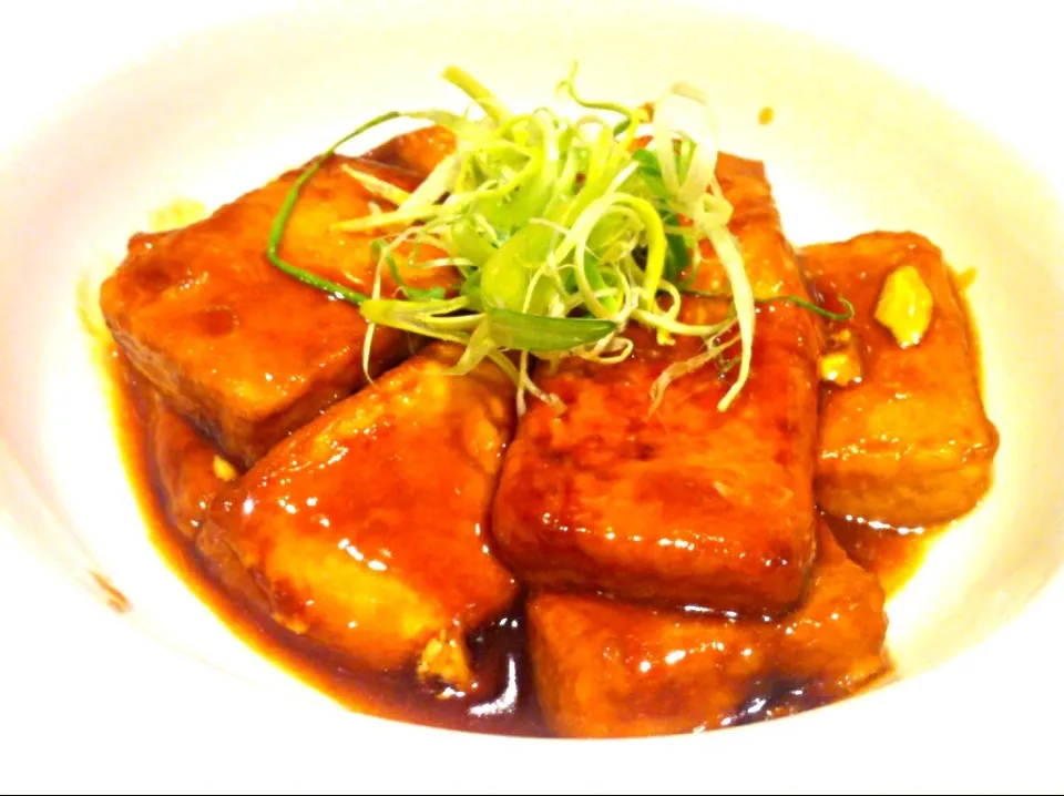 Snapdishの料理写真:Pan-fried tofu with abalone sauce|skyblueさん