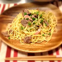 Snapdishの料理写真:茄子と豚肉のバター醤油パスタ|ありささん