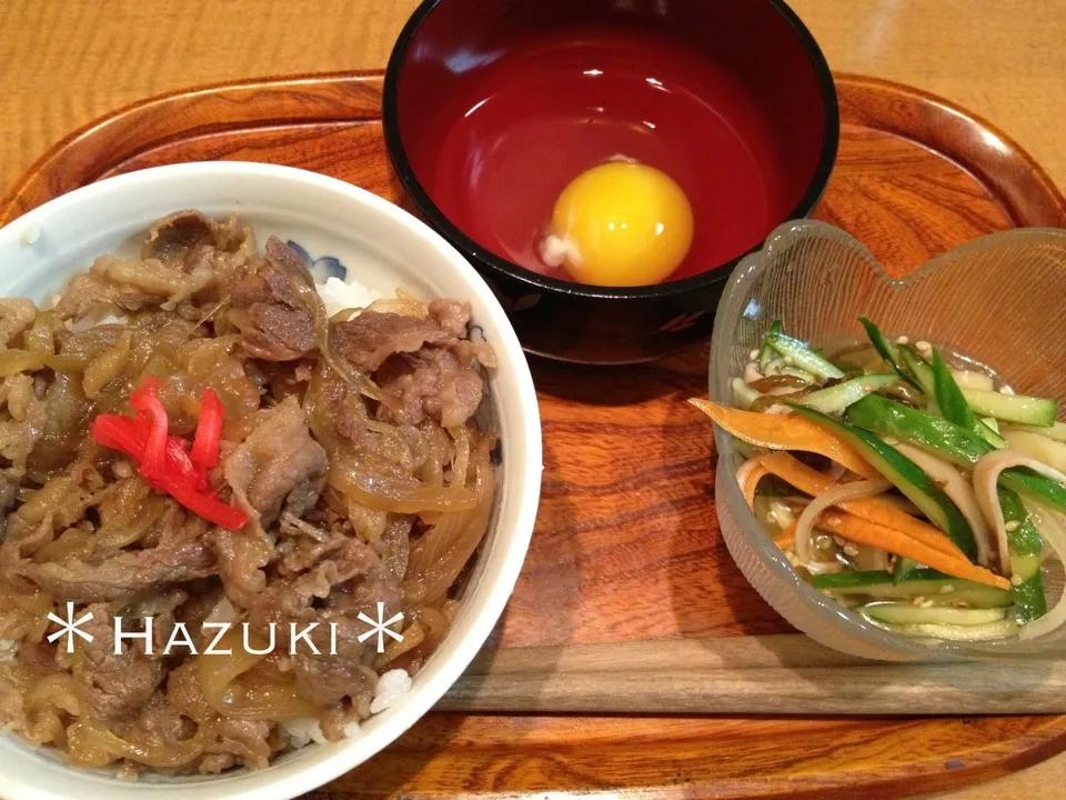 牛丼＆キュウリの酢の物|Hazukiさん