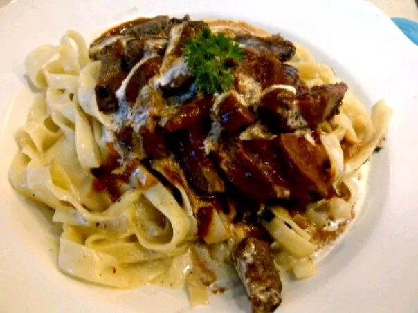 fettucini with sliced meat|fiofieさん