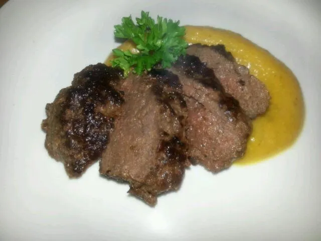 my squash puré with fake sirloin|Daniel Olléさん