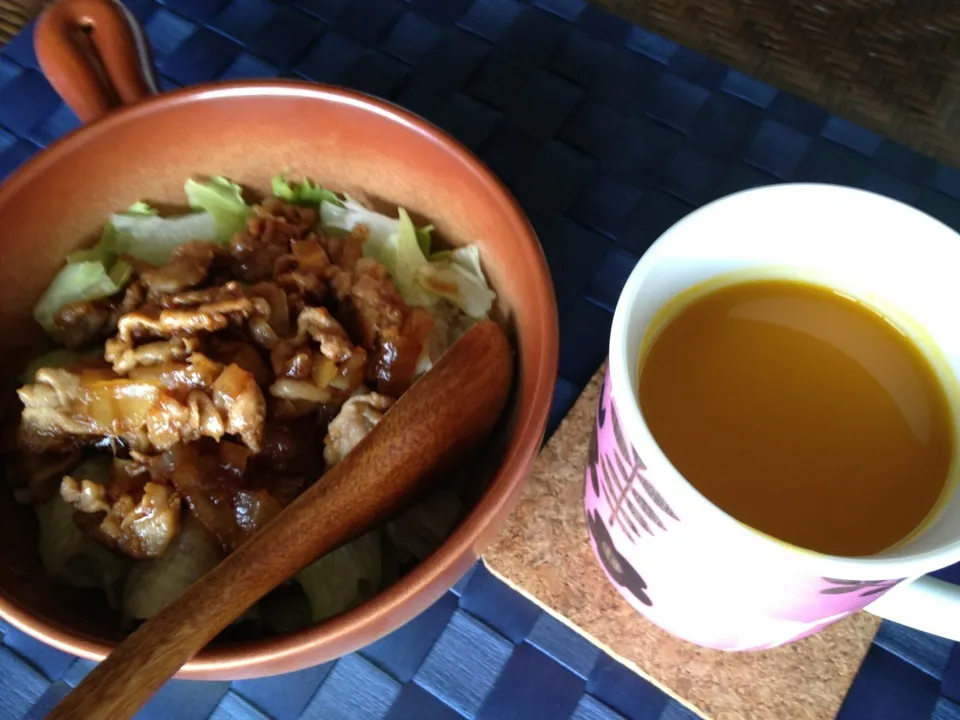 こってり甘旨丼＆カボチャ冷製スープ|Kyoko Izuiさん