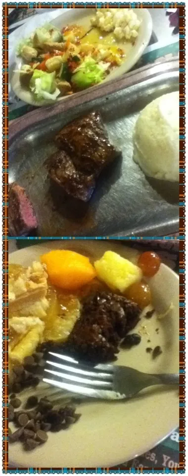 Salad Dinner and desert , steak , brownies|BriieBriieさん