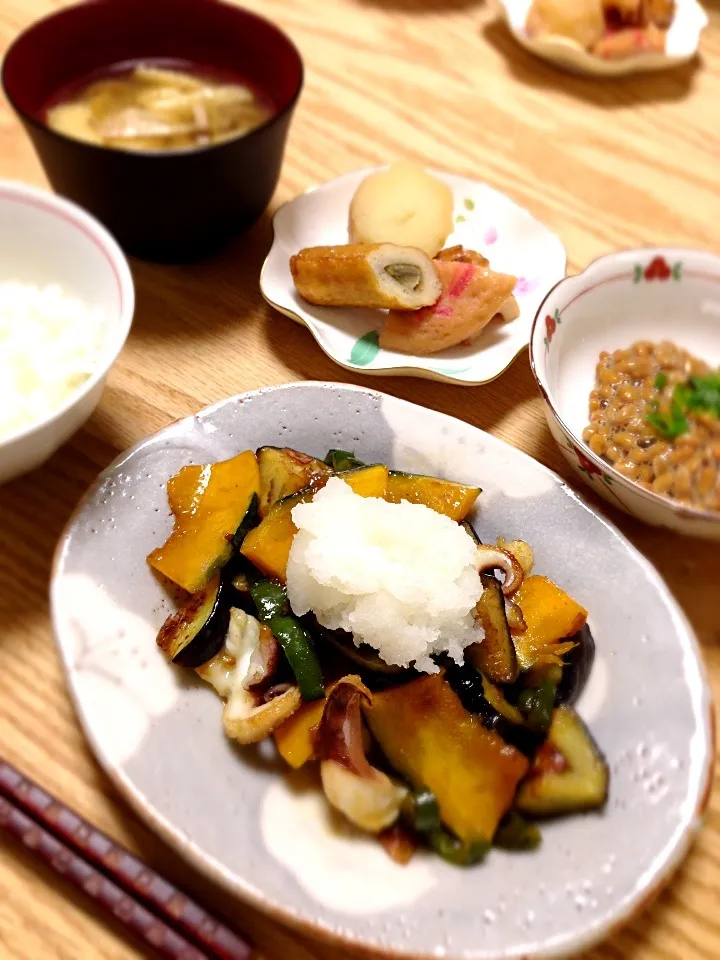 イカと夏野菜のさっぱり照焼き おろしのせ|ゆきぼぅさん