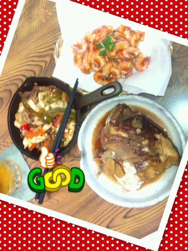 今夜の友達(~O~;)真鯛兜煮、小エビ素揚げ、回鍋肉|みき🍴さん