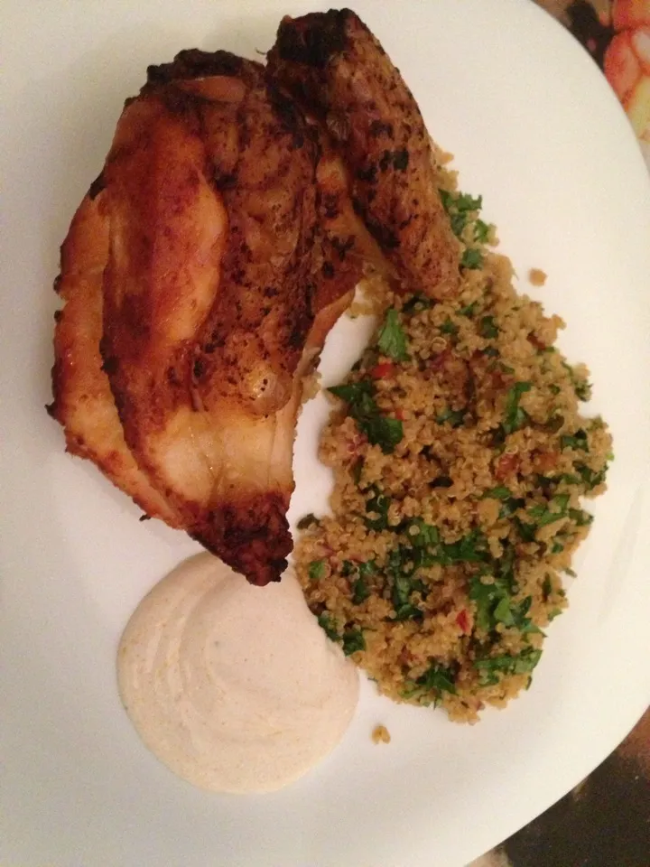 Roast chicken with quinoa tabbouleh and Greek yoghurt sauce|Cynthiaさん