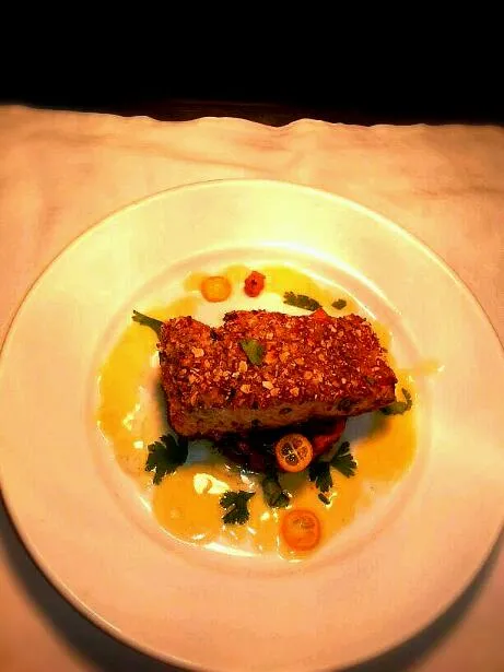 Snapdishの料理写真:Pepita & Peanut crusted Salmon on Warm Coriander scented Sweet Potato & Baby Spinach salad. Dressed in a Cilantro-Citrus Beurre Blanc|Bryan S. Mooreさん