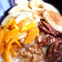 Breakfast on Sunday: Steel Cut Oats with Mango, Banana and Pecan|6畳フィットネスさん