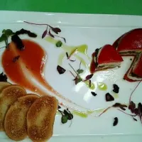 roasted red pepper&gaot chz tourine with frash basil puree and guzpacho sauce|chef Meganさん