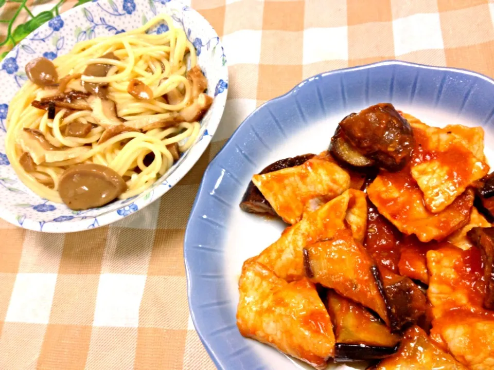 茄子と豚肉のラタトューユ、しめじときのこの和風パスタ|ゆりさん