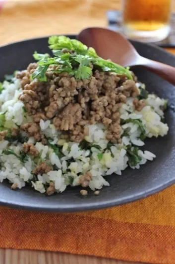 Snapdishの料理写真:タイカレー肉そぼろのせパクチー豆ごはん|ぴくるすさん