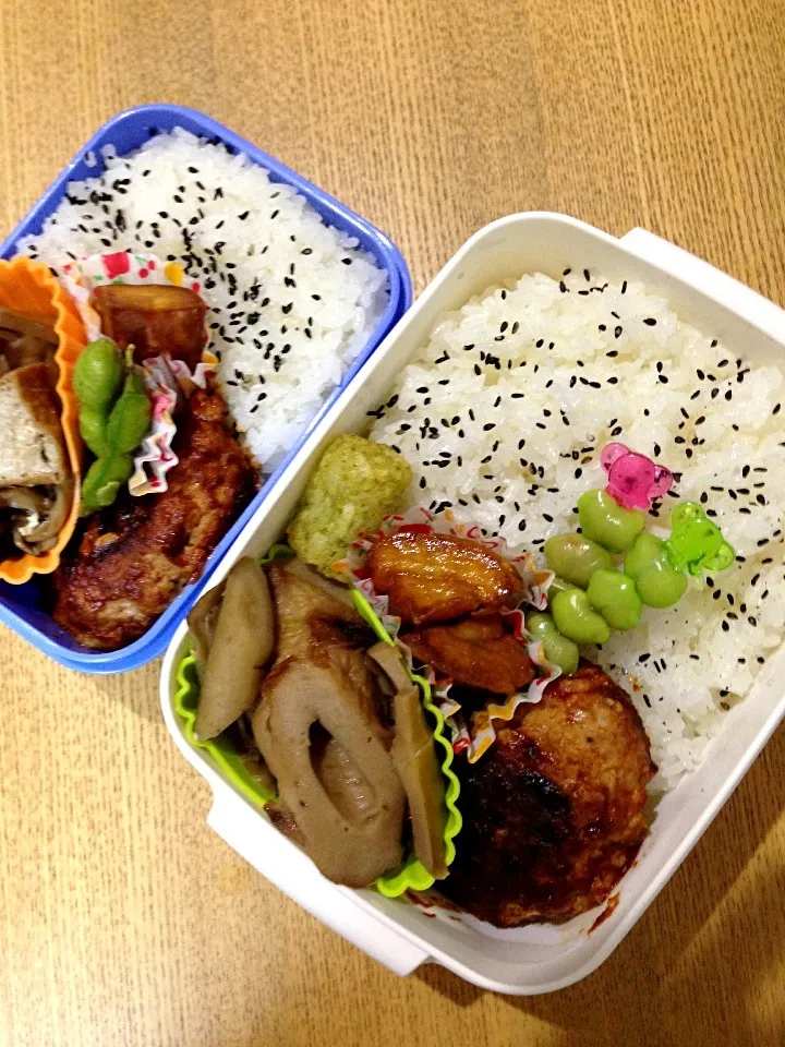 ハンバーグ弁当。茶色…。|さくちゃんさん