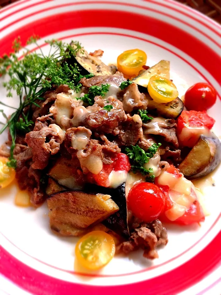 Botty's Mayo cheese sauteed eggplant&tomato w/beef😍ゆか♡さんの🍆&🍅のﾏﾖﾁｰｽﾞ炒め牛肉入り|🌈Ami🍻さん