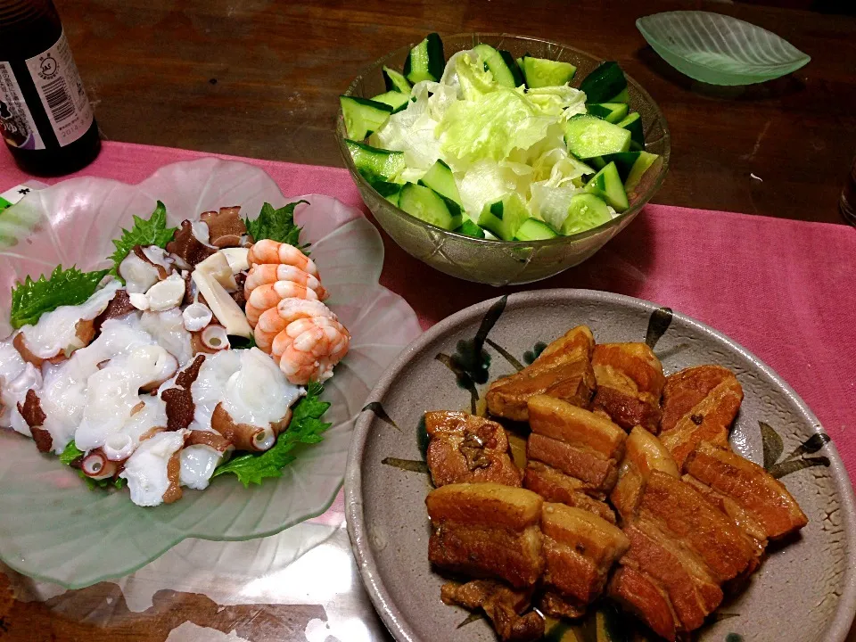 豚の角煮、蛸さし、サラダ|美樹さん