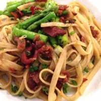 Snapdishの料理写真:Pasta with bacon spicy|Pornpunsaさん