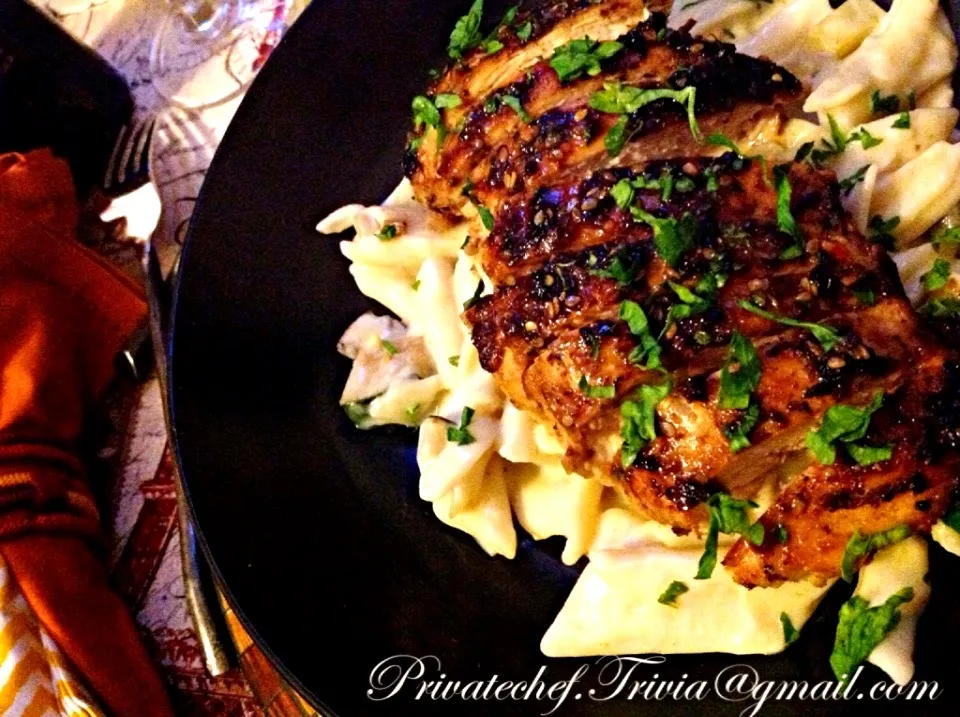 Sesame Chicken Teriyaki over Penne Pasta Primavera❤|Taste-New Americanさん