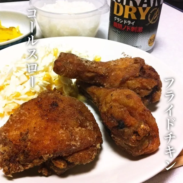 130709-フライドチキン辛口、コールスロー、ご飯、沢庵 ¥180 #夕食 #自炊 #やってみた|dune725さん