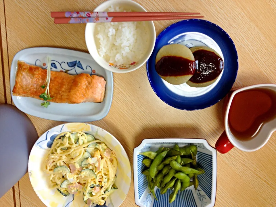 ふろふき大根、焼き鮭、枝豆、スパサラダ|ami✞♡さん