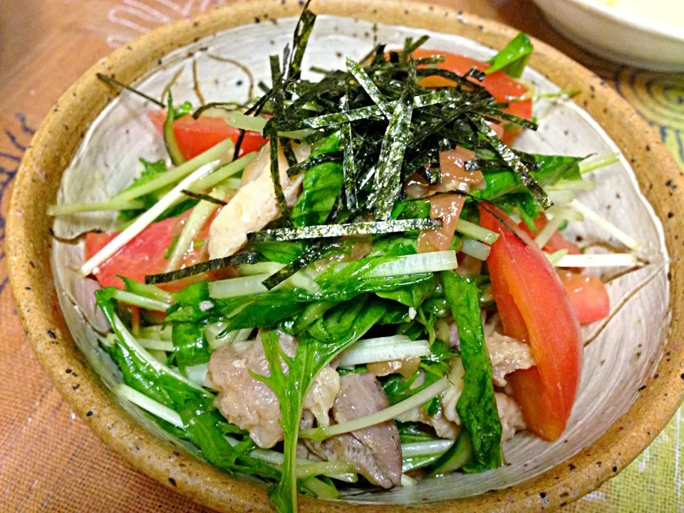 水菜と鳥肉の梅和えサラダ|山城あいさん