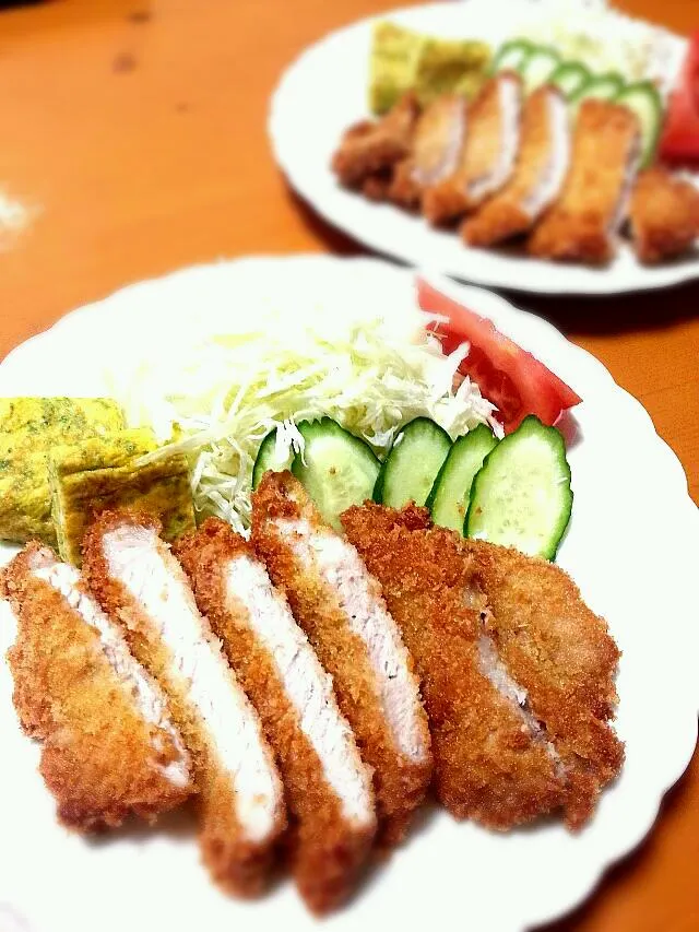 今晩の食卓★家庭の豚カツ♪あおさの卵焼きも。|ちはるさん