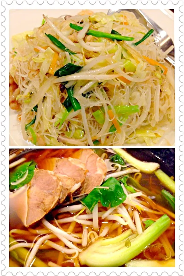 Snapdishの料理写真:fried rice vermicelli&Ramen🍜焼きﾋﾞｰﾌﾝ&ﾗｰﾒﾝ|🌈Ami🍻さん