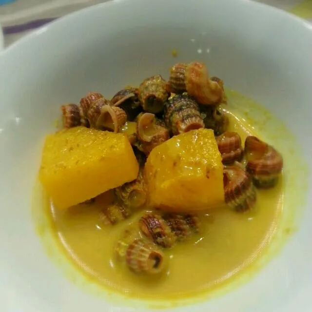 sea snails with pineapple cooked with tumeric & chilli..a malay dish 'siput masak lemak cili api'.|yapさん