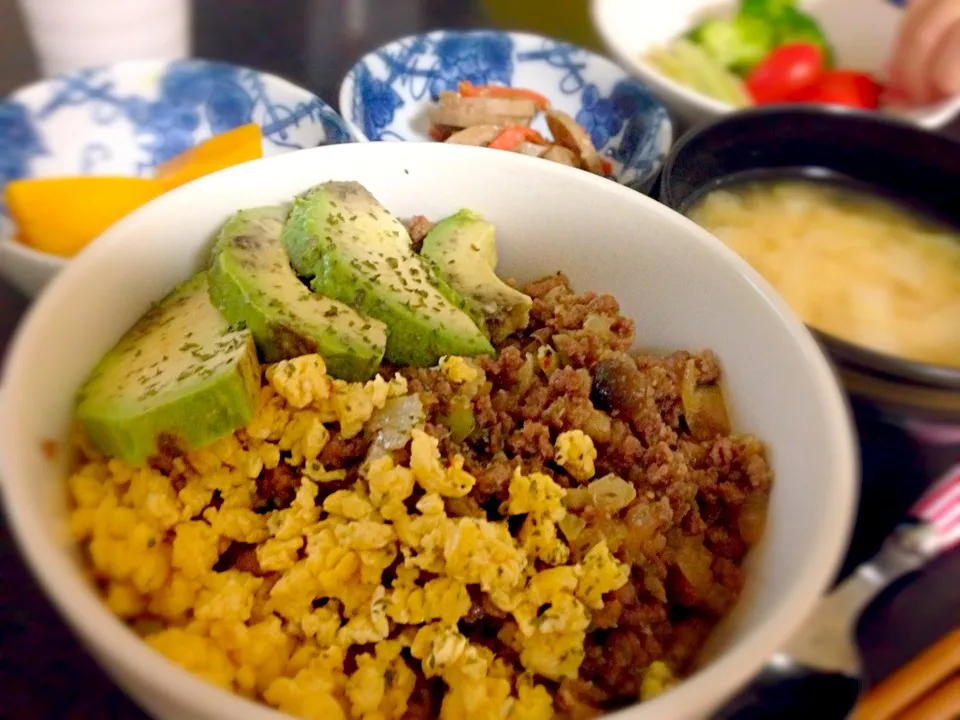 三色そぼろ丼|はなびさなさん