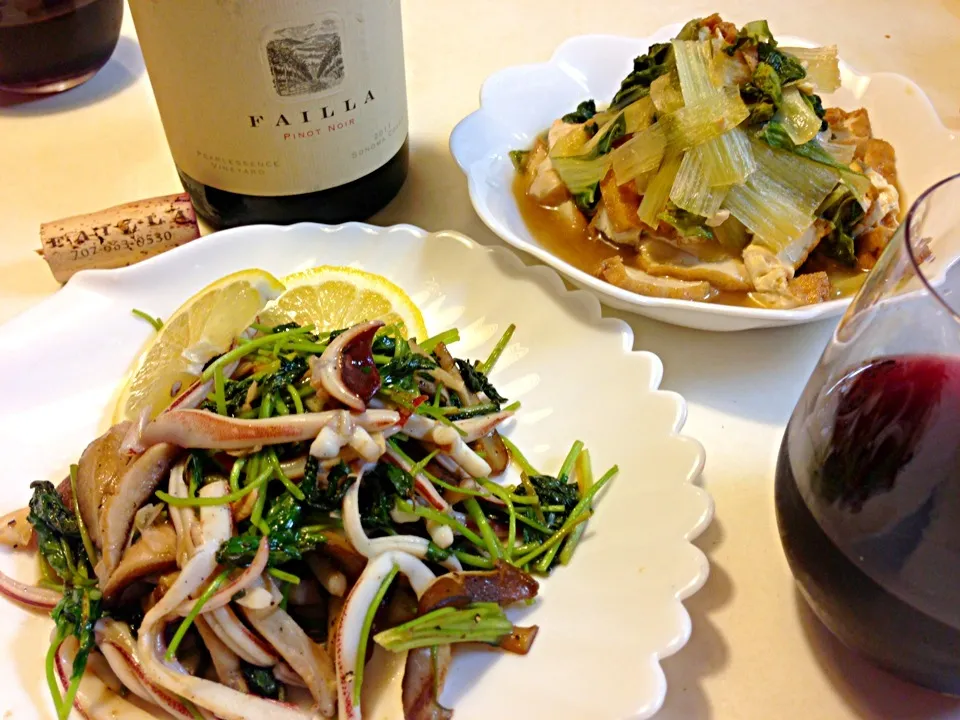 イカ一夜干しと三つ葉炒め  白菜煮 で今夜はFailla Pinot 2011|sasaちゃんこ😎さん