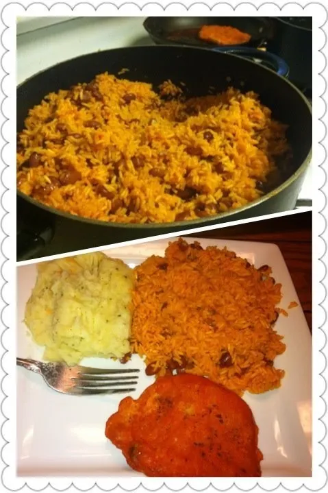 Puerto Rican rice beans , pork chops & home mash potatos|mya comstockさん