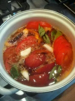 Making a great tomato soup with tomatoes, tamarillo, fresh lovage and fenugreek.|Stanisław Raczyńskiさん