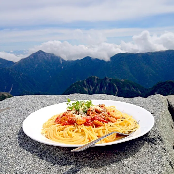 穂高山荘のボンゴレロッソ|ラー山さん