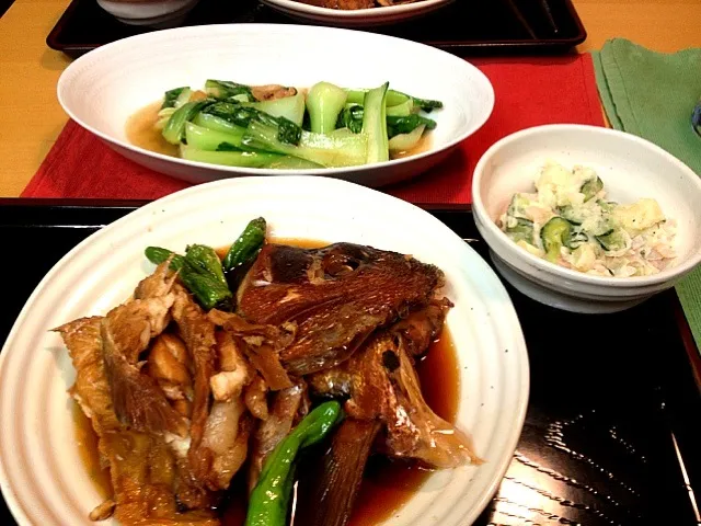 ポテトサラダ&チンゲン菜の青菜炒め&鯛のアラ煮|田中 喜子さん