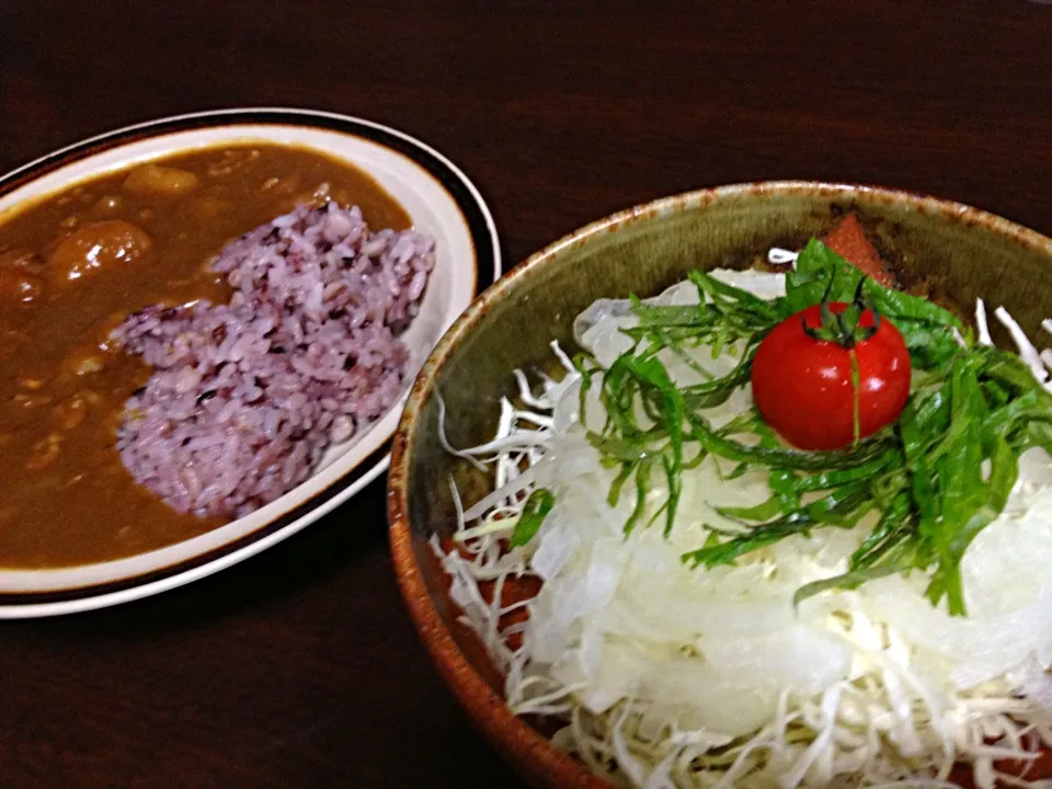 雑穀米カレーとたっぷりサラダ|ひろりんさん