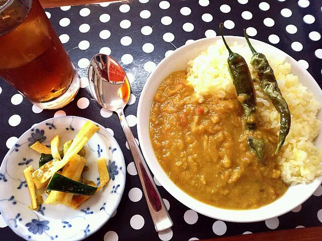 今日のまかない『グリーンチリ&ダルカレー』 ((●ﾟνﾟ)|インド料理ガンディ2さん