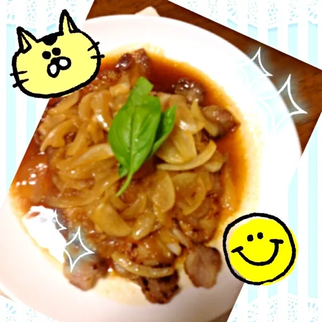 昨日の夕飯…カリカリ豚肉の玉ねぎソース|watamaru920さん