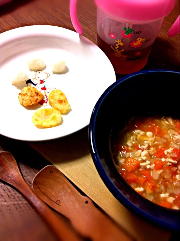 離乳食 白米&焼きコロッケ&鶏のトマト煮|吉さん