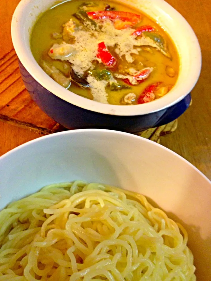 沢山作ったから、グリーンカレーつけ麺！|桃実さん