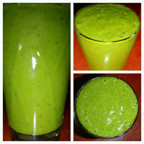 another fresh green smoothie... melon'mango'kiwi'greenmustard'japanesespinach...|Asti 🌸🌸さん