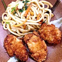 Asian Style Dinner: Breaded Chicken & Stir Fried Udon Noodles|Rosetteさん