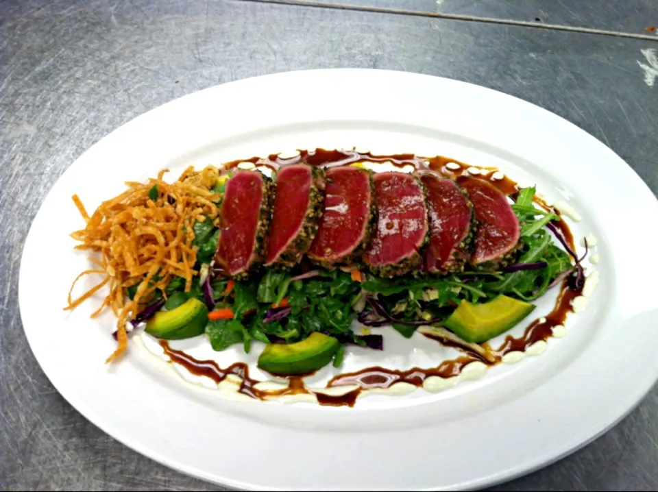 Shashimi salad over Asian mix with wasabi cream|Andrew C Messinaさん