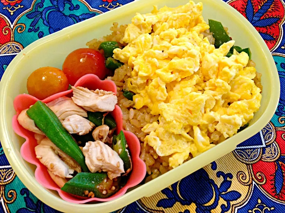 鶏とオクラのサラダと玉子のせご飯弁当|もえさん