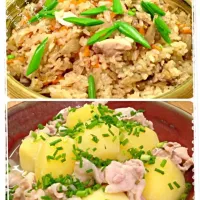 塩だけでウマ~❤ジャガイモと豚バラの煮物⭐＆塩麹鶏ごぼう炊込みご飯⭐