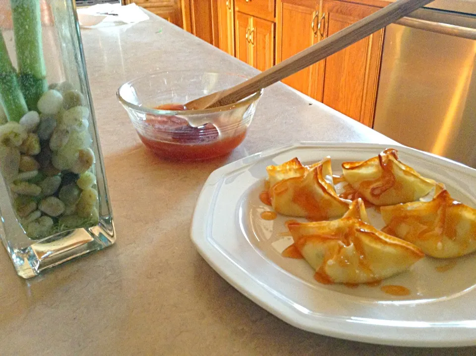 Homemade wonton stuffed with shrimp and cheese with a homemade sweet and sour sauce|Andrew Knorviskさん