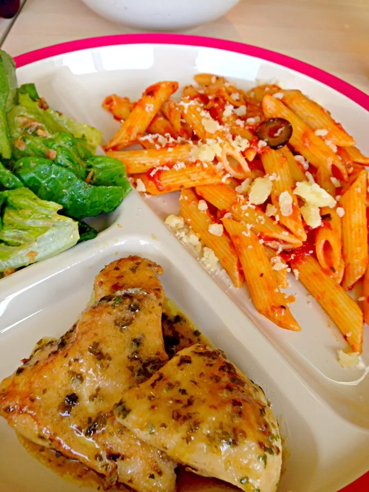 Oregano chicken piccata, penne arrabbiata and salad nicoise.|Funky Chefさん