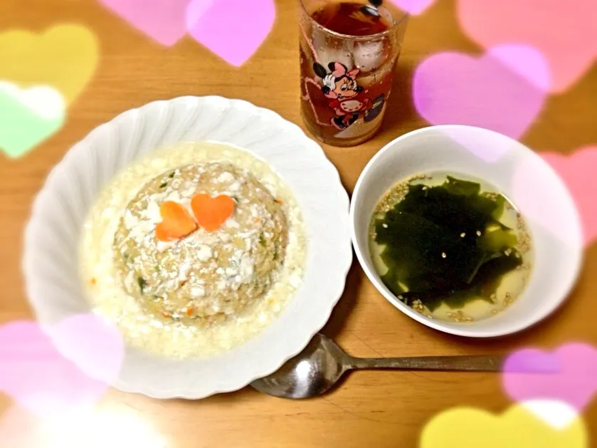 Snapdishの料理写真:豆腐あんかけ炒飯&わかめスープ|aichaaan。さん