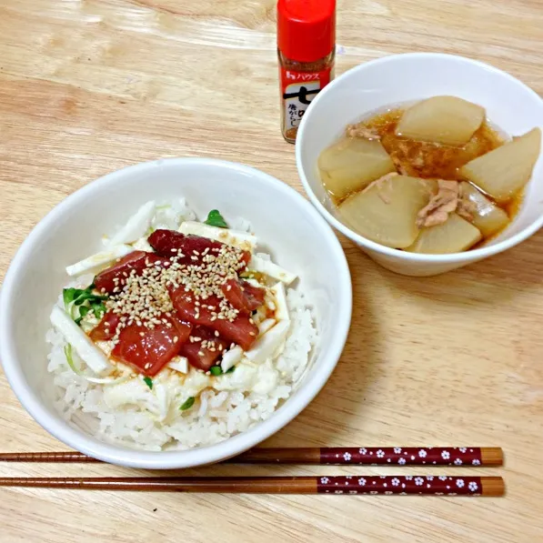 ツナ大根&漬けまぐろ山かけ丼|あめりさん