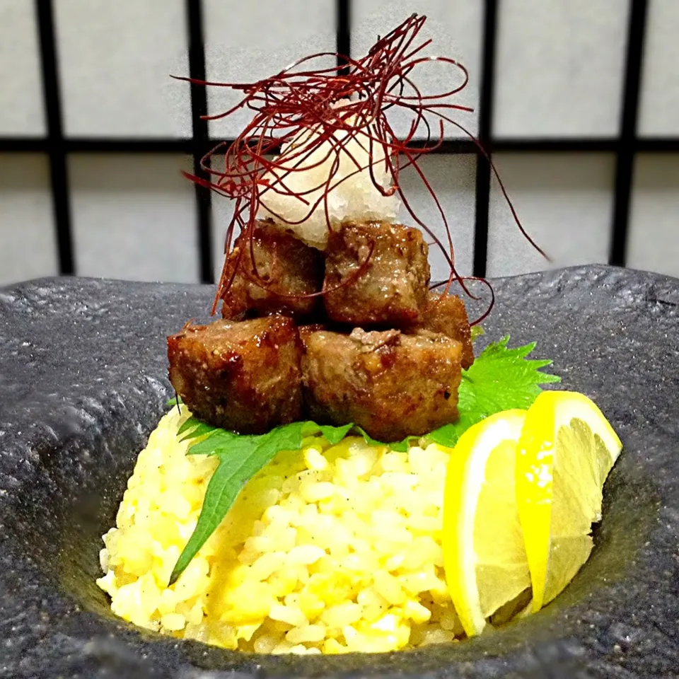 Dice steak on the Egg fried rice|nori.co.jpさん